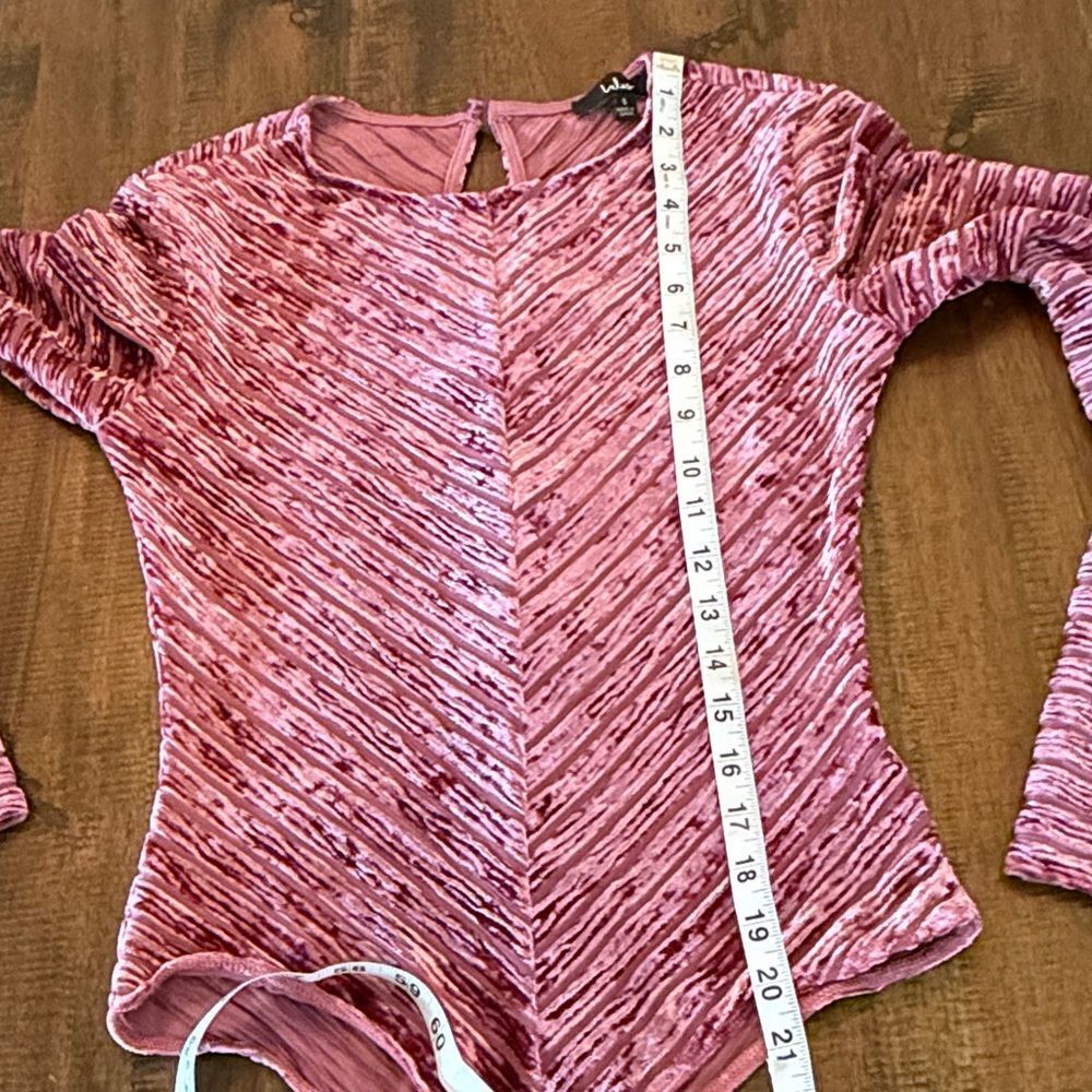 Lulus Pink velvet Long-Sleeve Ribbed bodysuit - Picture 6 of 9